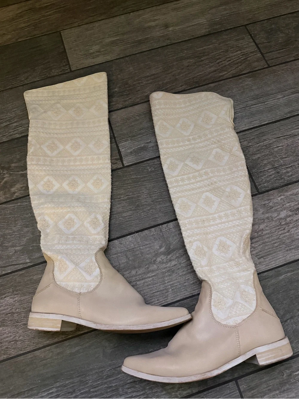 New Free People Bren Textile Slouch Knee High Lace Boots